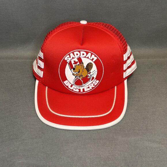 VTG 1990s USA Iraq Saddam Buster Canada Mesh Baseball Cap Hat One Size Snapback - Picture 1 of 16